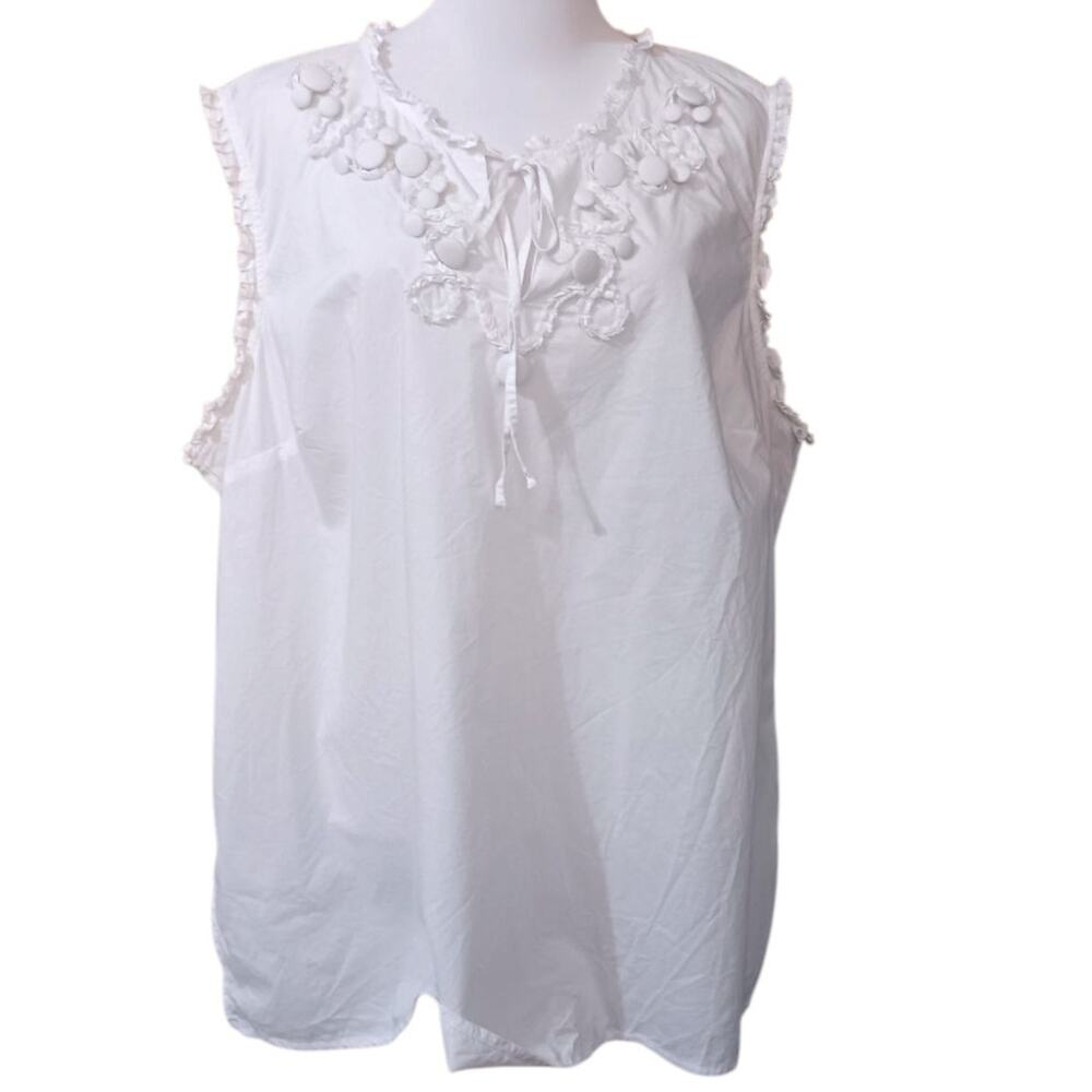 Y2K FASHION BUG‎ Cotton Top Blouse 2X Ruffles V-Neck Tie Fresh Summer Vacation